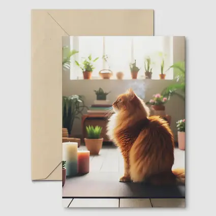 Orange Cat Sitting on Yoga Mat