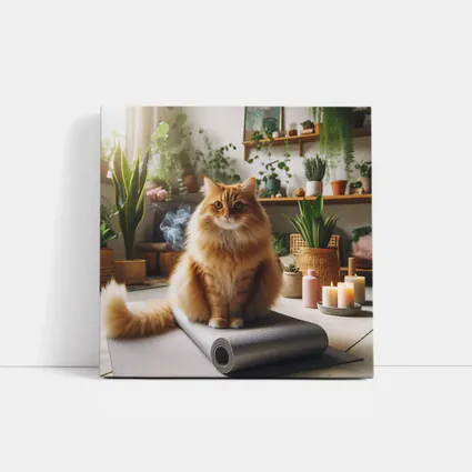 Orange Cat Sitting on Yoga Mat Indoors
