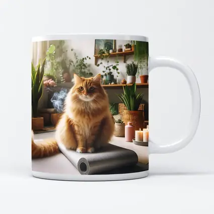 Orange Cat Sitting on Yoga Mat Indoors
