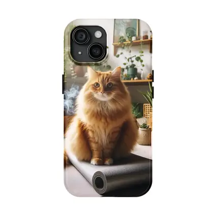 Orange Cat Sitting on Yoga Mat Indoors