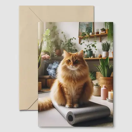 Orange Cat Sitting on Yoga Mat Indoors