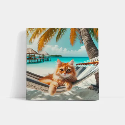 Orange Cat Relaxing Hammock Tropical Beach