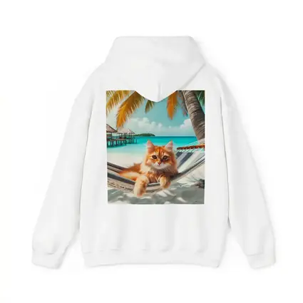 Orange Cat Relaxing Hammock Tropical Beach
