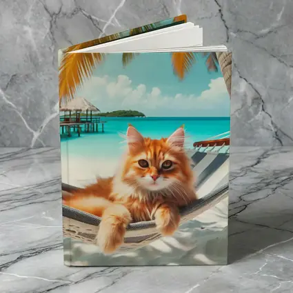 Orange Cat Relaxing Hammock Tropical Beach