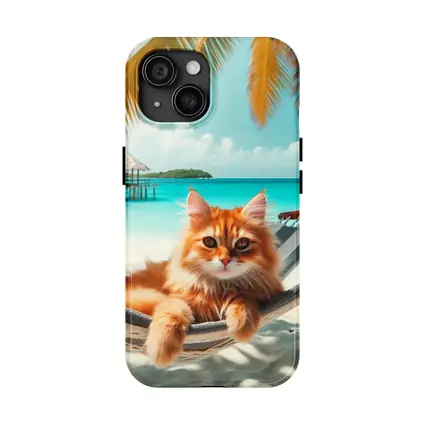 Orange Cat Relaxing Hammock Tropical Beach