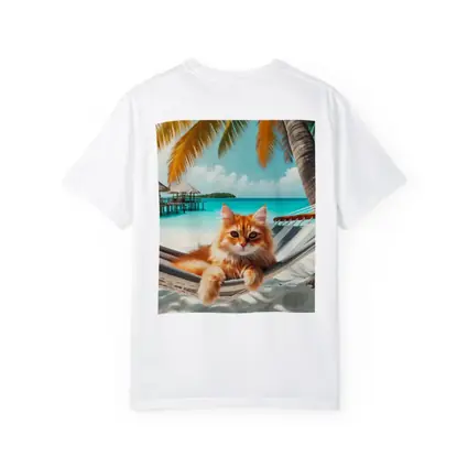 Orange Cat Relaxing Hammock Tropical Beach