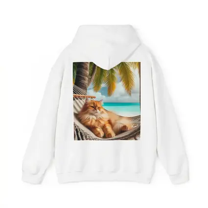 Orange Long Hair Cat Relaxing Tropical Beach