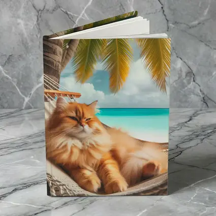 Orange Long Hair Cat Relaxing Tropical Beach