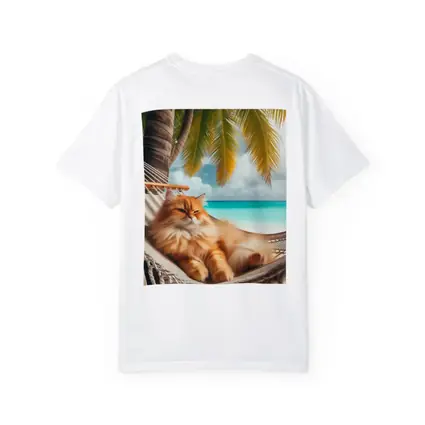 Orange Long Hair Cat Relaxing Tropical Beach
