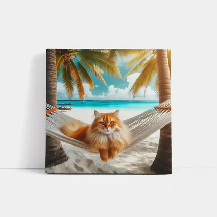 Orange Cat Relaxing Hammock Tropical Beach