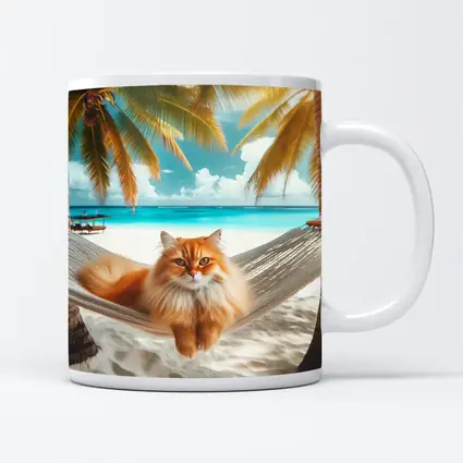 Orange Cat Relaxing Hammock Tropical Beach