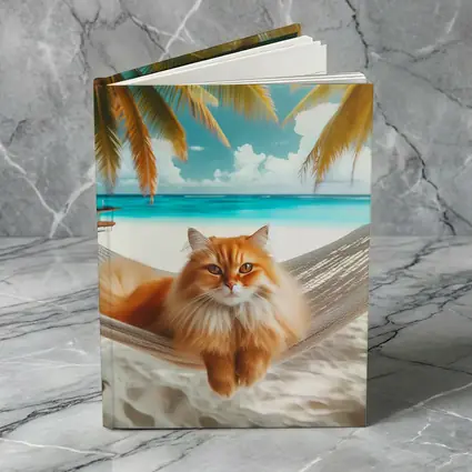 Orange Cat Relaxing Hammock Tropical Beach