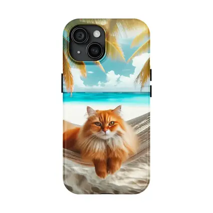 Orange Cat Relaxing Hammock Tropical Beach