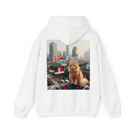 Orange Cat Sitting City Skyline Rooftop