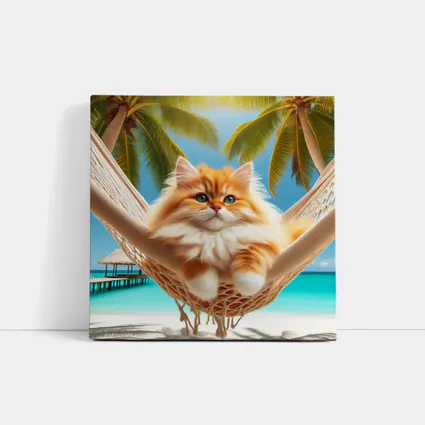 Fluffy Orange Cat Relaxing Tropical Beach Hammock