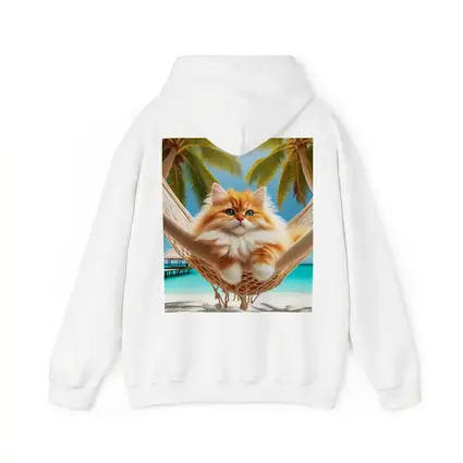Fluffy Orange Cat Relaxing Tropical Beach Hammock