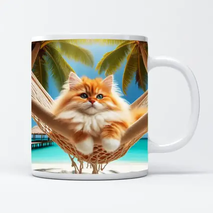 Fluffy Orange Cat Relaxing Tropical Beach Hammock