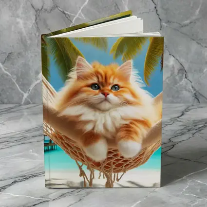 Fluffy Orange Cat Relaxing Tropical Beach Hammock