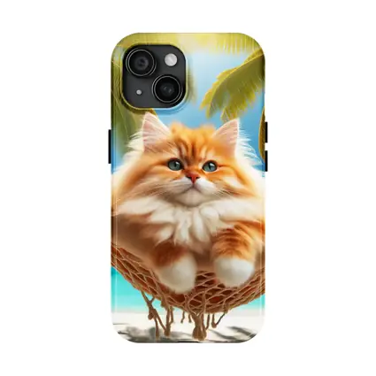 Fluffy Orange Cat Relaxing Tropical Beach Hammock