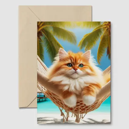 Fluffy Orange Cat Relaxing Tropical Beach Hammock