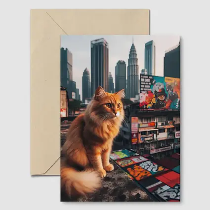 Orange Cat Sitting on Kuala Lumpur Rooftop