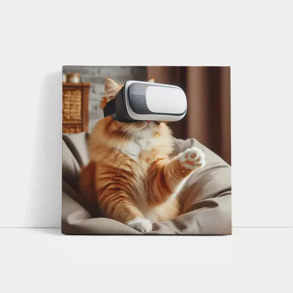 Orange Cat Wearing VR Headset Indoors