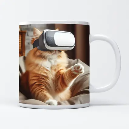 Orange Cat Wearing VR Headset Indoors