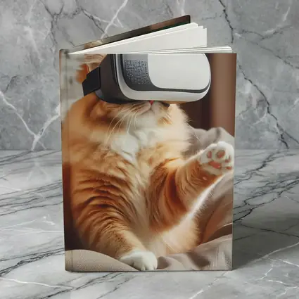 Orange Cat Wearing VR Headset Indoors