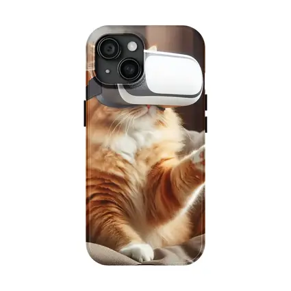 Orange Cat Wearing VR Headset Indoors