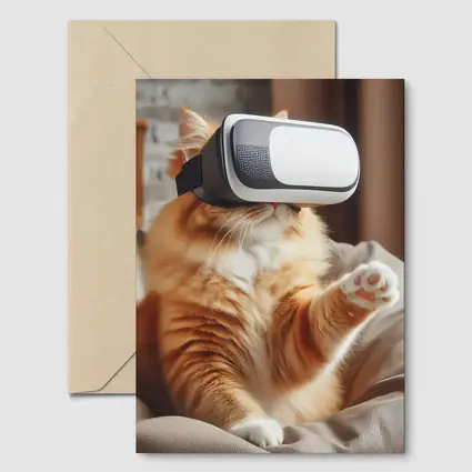 Orange Cat Wearing VR Headset Indoors