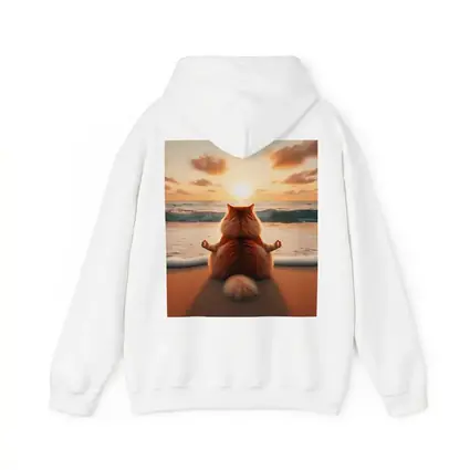 Fluffy Orange Cat Meditating Beach Sunset