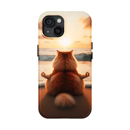 Fluffy Orange Cat Meditating Beach Sunset
