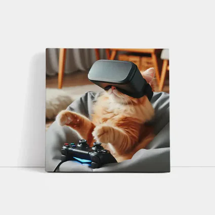 Orange Cat Gaming With VR Headset