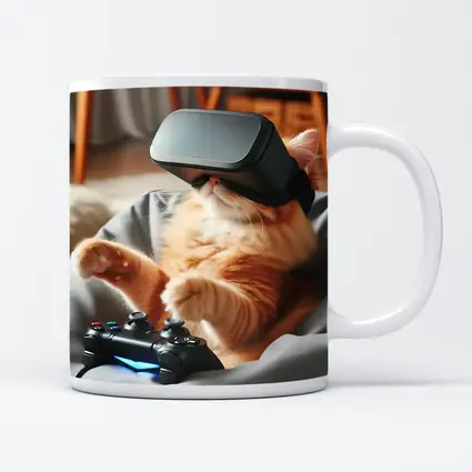 Orange Cat Gaming With VR Headset
