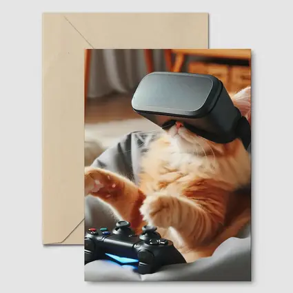 Orange Cat Gaming With VR Headset