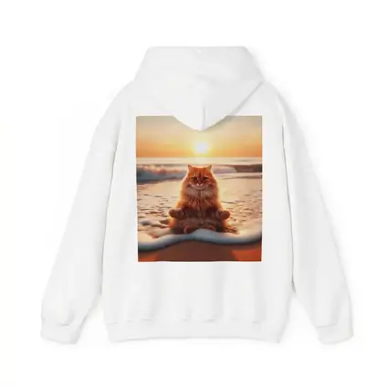 Orange Cat Meditating On Sunset Beach