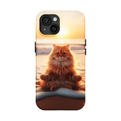 Orange Cat Meditating On Sunset Beach