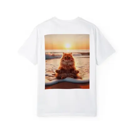 Orange Cat Meditating On Sunset Beach