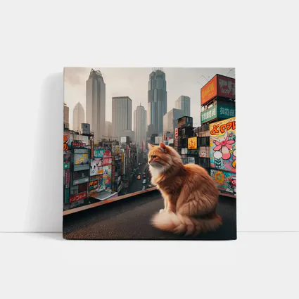 Orange Cat Sitting Over Tokyo City