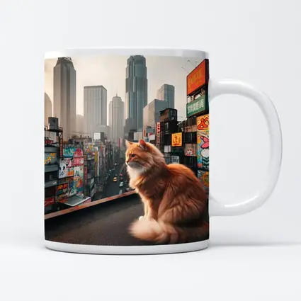 Orange Cat Sitting Over Tokyo City