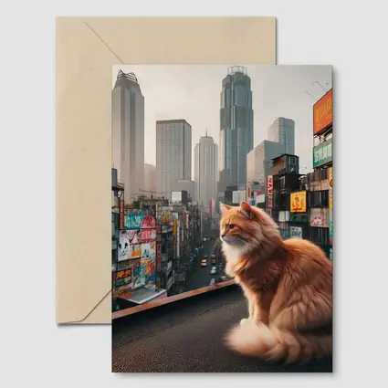 Orange Cat Sitting Over Tokyo City