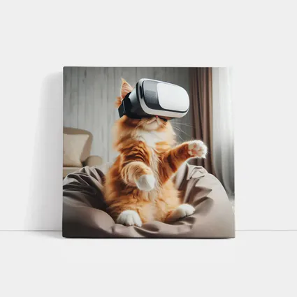 Orange Cat Wearing VR Headset Indoors