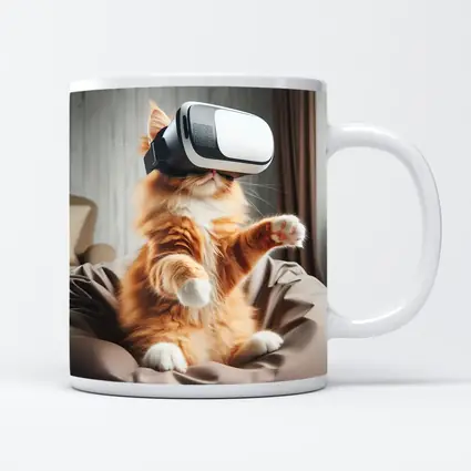 Orange Cat Wearing VR Headset Indoors