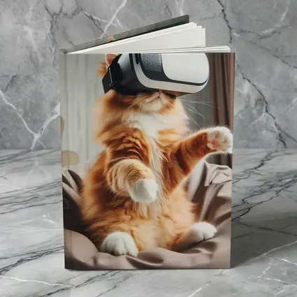 Orange Cat Wearing VR Headset Indoors