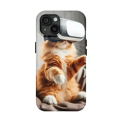 Orange Cat Wearing VR Headset Indoors