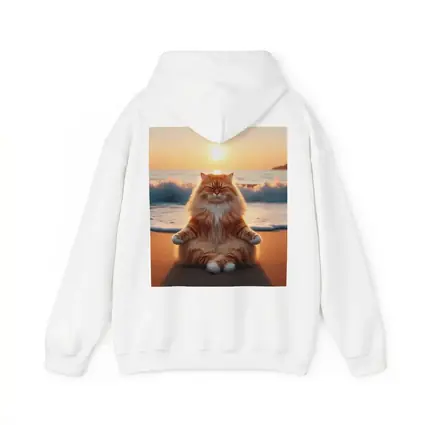 Fluffy Orange Cat Meditating Beach Sunset