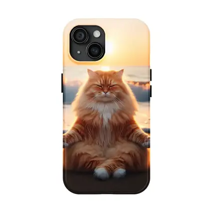 Fluffy Orange Cat Meditating Beach Sunset