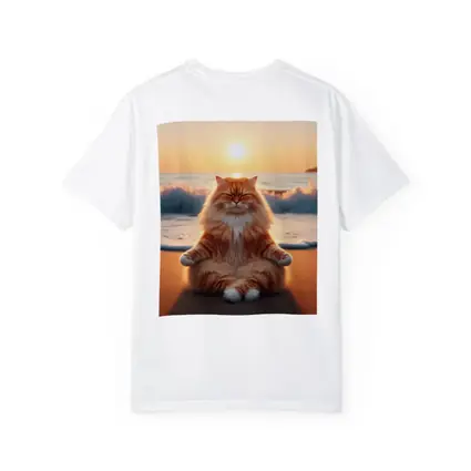Fluffy Orange Cat Meditating Beach Sunset