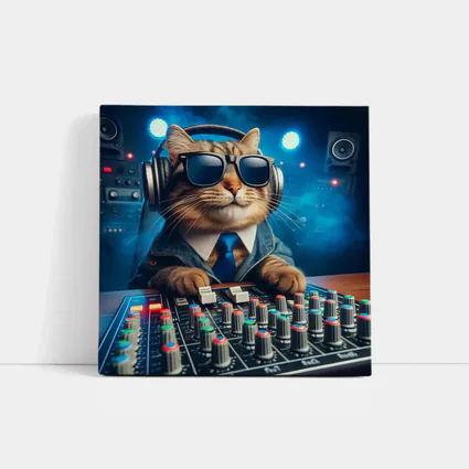 DJ Cat Wearing Sunglasses At Mixing Console