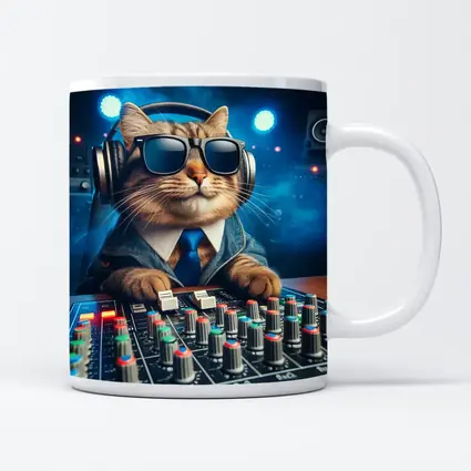 DJ Cat Wearing Sunglasses At Mixing Console